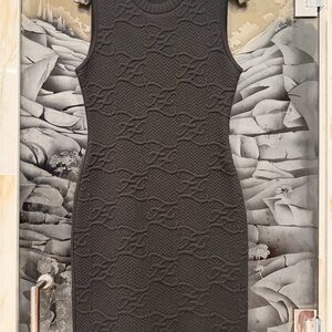 Fendi Sleeveless Textured Knit Mini Dress in Charcoal